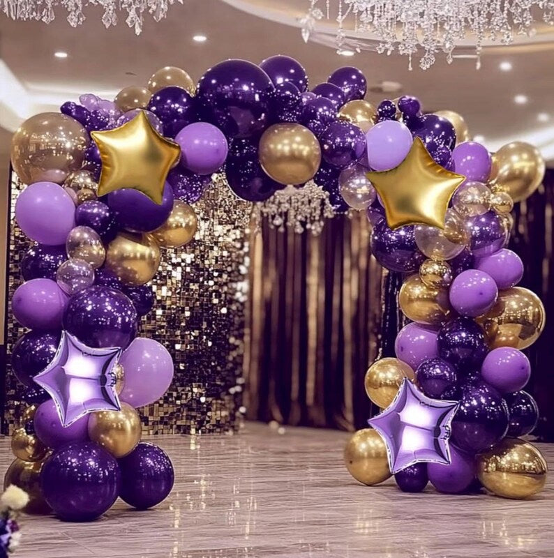 Dusty Purple and Gold Balloon Garland Arch Kit, 160Pcs Dusty Purple Light Purple Gold Latex Balloons with Star Foil Balloons for Graduation