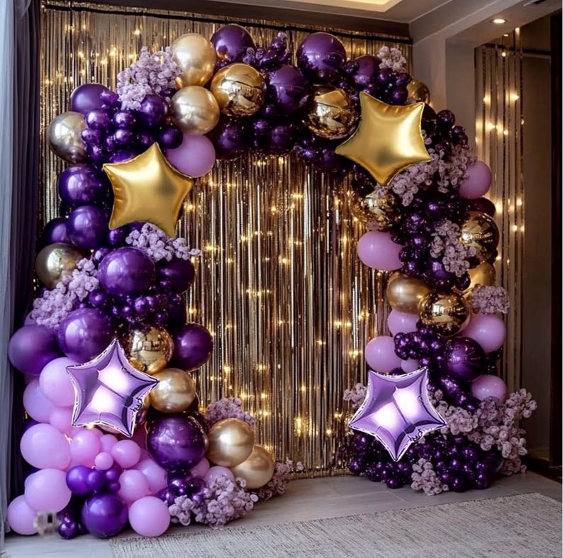 Dusty Purple and Gold Balloon Garland Arch Kit, 160Pcs Dusty Purple Light Purple Gold Latex Balloons with Star Foil Balloons for Graduation