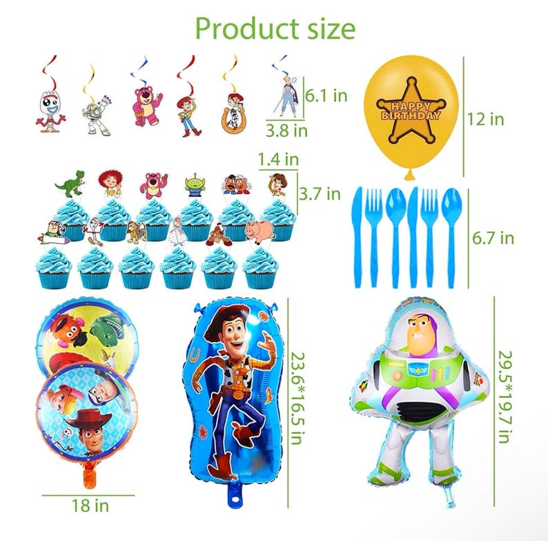 Cartoon Birthday Decorations, Cartoon Party Supplies - Happy Birthday Banner Balloons Plates Backdrop Cake Toppers Tablecloth Hanging Swirls