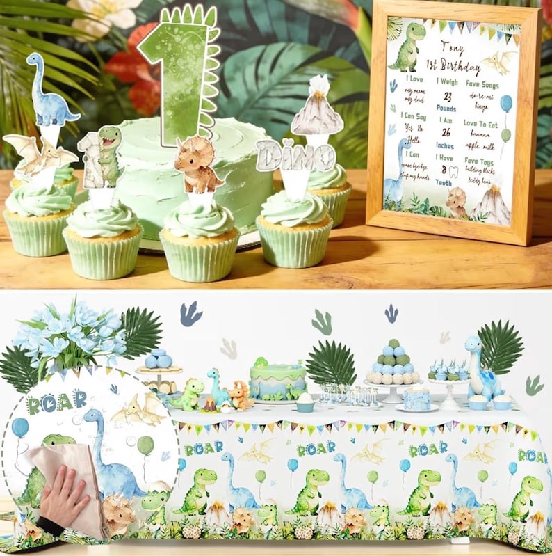 One a Saurus Birthday Decorations, Dinosaur 1st Birthday Party Supplies with One-A-Saurus Backdrop, Balloon Garland, Highchair Banner, Boxes