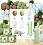 One a Saurus Birthday Decorations, Dinosaur 1st Birthday Party Supplies with One-A-Saurus Backdrop, Balloon Garland, Highchair Banner, Boxes