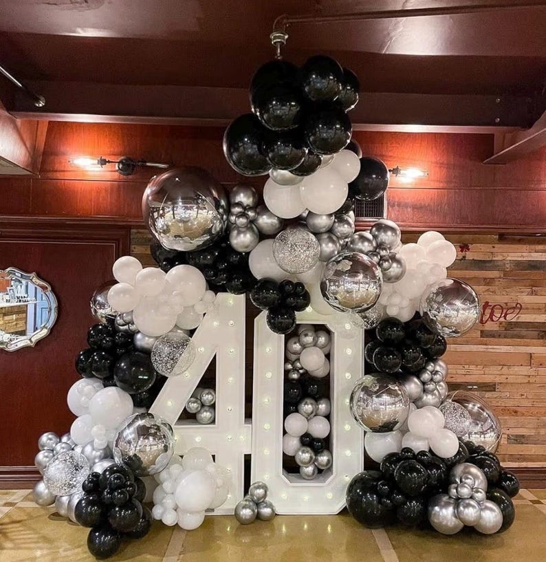 Black Silver Disco Ball Balloon Garland Kit, Disco Theme Party Decorations, Silver Black Balloon Arch, Let’s Party Backdrop Decor, Birthday