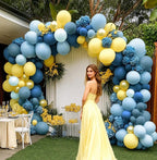 Dusty Blue Yellow Balloon Arch Kit Double Stuffed Dark Pastel Blue Light Yellow Pearl Balloon Garland for Birthday Bridal  Baby Shower