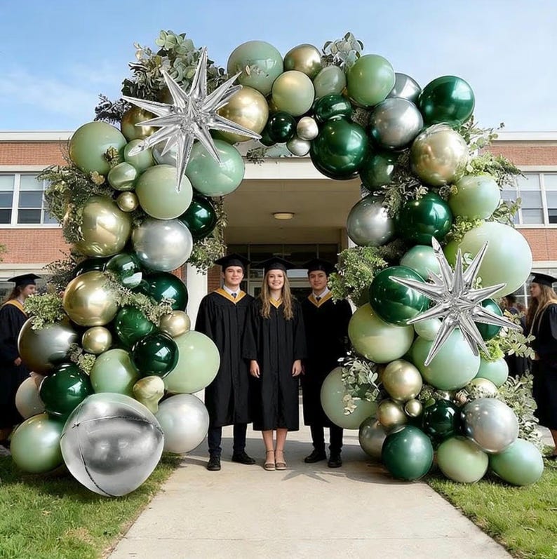 Emerald Green Gold Balloons Dark Green Silver Gold Balloon Arch Dusty Green Balloon Garland Kit for Graduation Birthday Wedding Anniversary