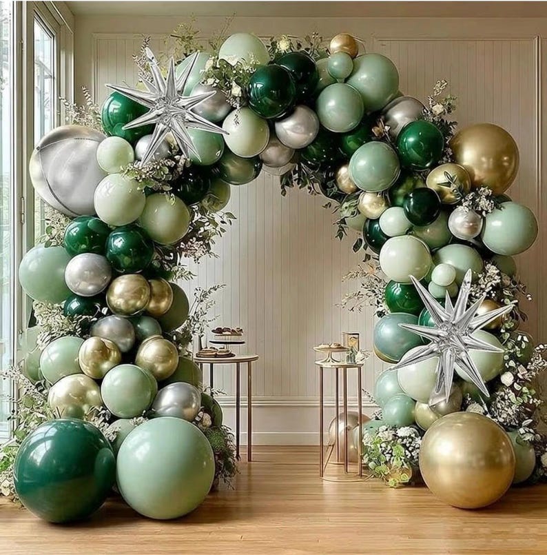 Emerald Green Gold Balloons Dark Green Silver Gold Balloon Arch Dusty Green Balloon Garland Kit for Graduation Birthday Wedding Anniversary