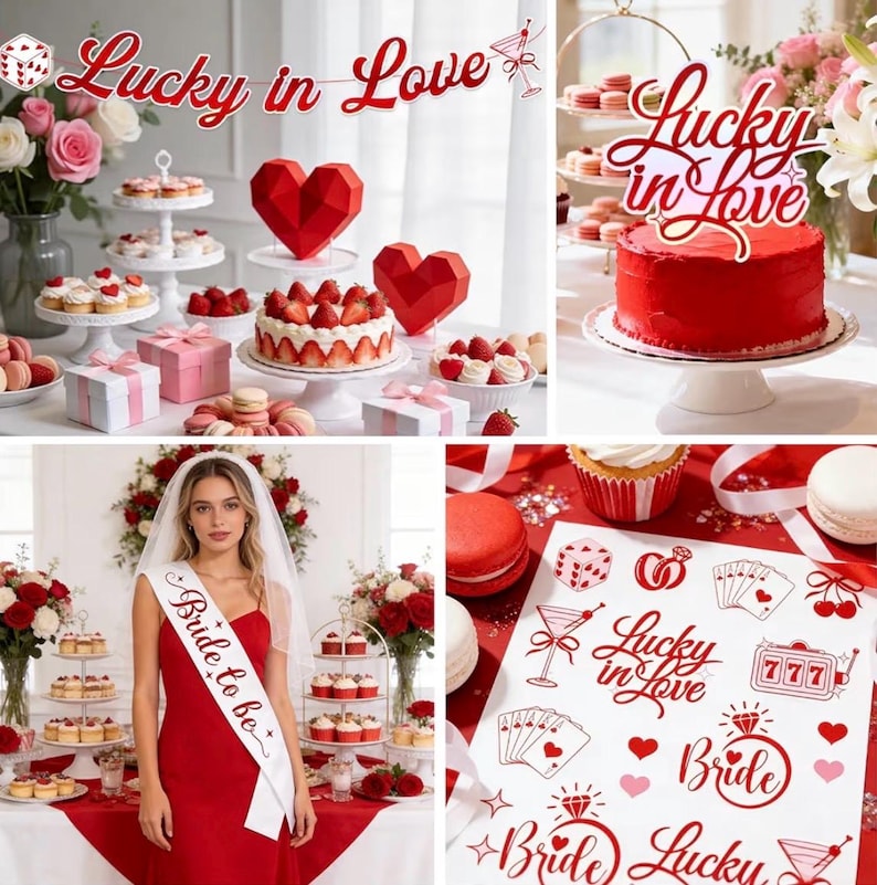 161 Pcs Lucky in Love Bachelorette Decorations, Complete One-Stop Red Bachelorette Party Supplies With Banner, Balloon, Fringe Curtains
