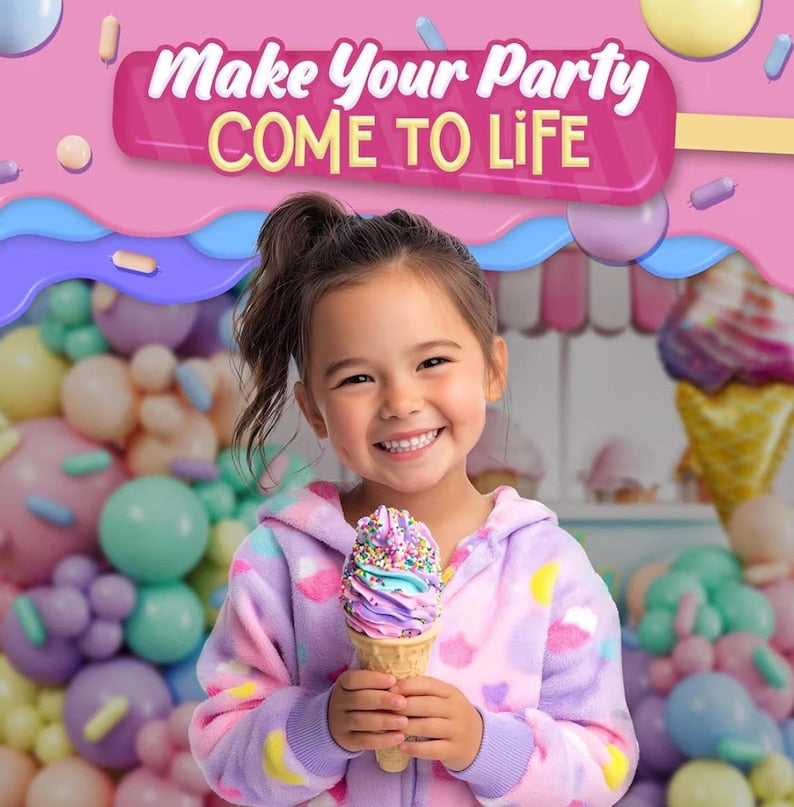 ALL-IN-1 Ice Cream Balloon Arch Kit with BONUS Ice Creams & Sprinkle Balloons for Ice Cream Party Decorations - Candyland Balloon Arch