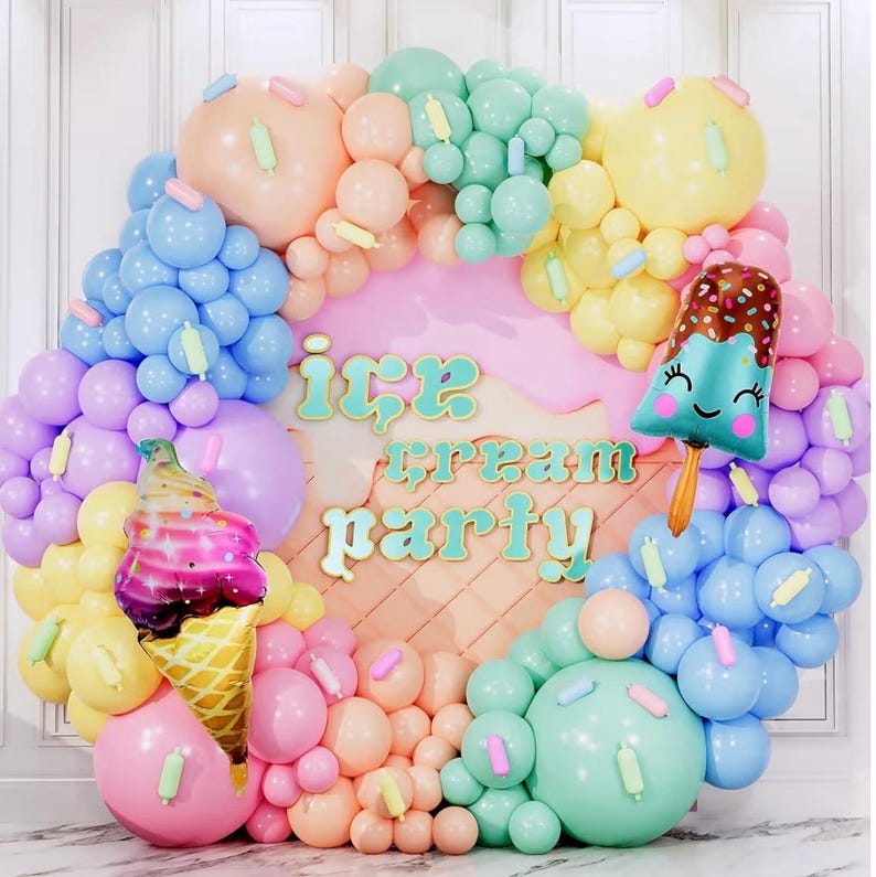 ALL-IN-1 Ice Cream Balloon Arch Kit with BONUS Ice Creams & Sprinkle Balloons for Ice Cream Party Decorations - Candyland Balloon Arch