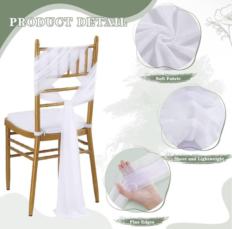 White Wedding Chair Sashes 16 Pack Long Tulle Chair Decorations for Ceremony Reception Bridal Shower Event Decor