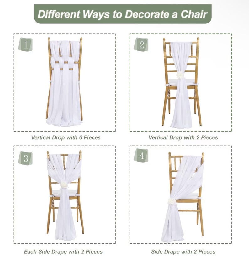White Wedding Chair Sashes 16 Pack Long Tulle Chair Decorations for Ceremony Reception Bridal Shower Event Decor