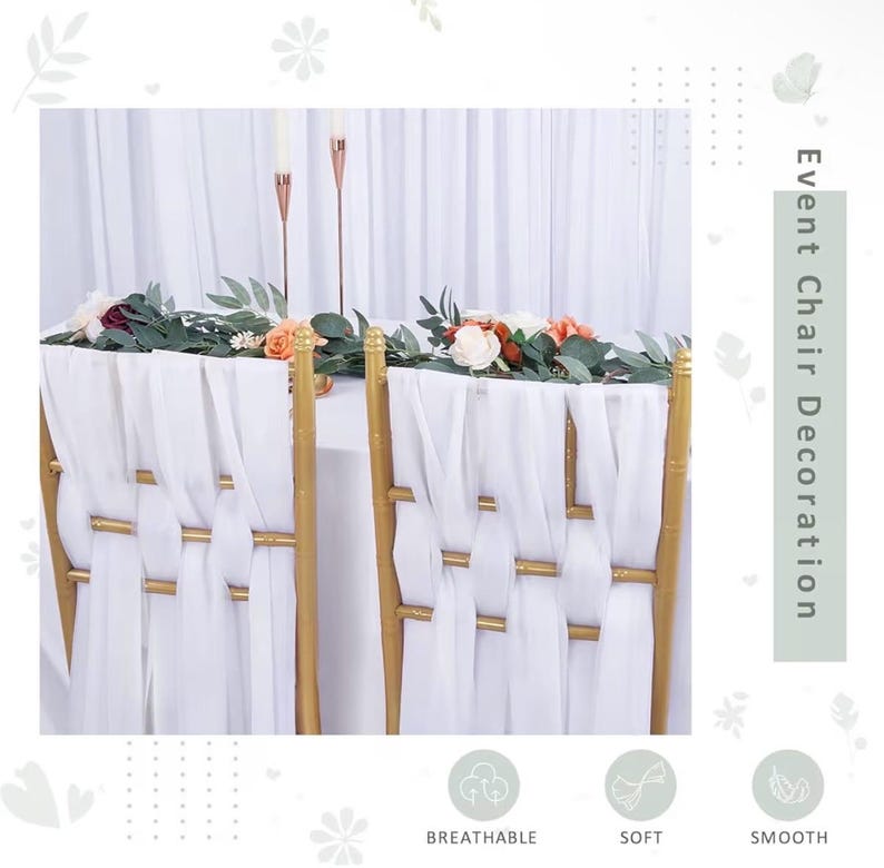 White Wedding Chair Sashes 16 Pack Long Tulle Chair Decorations for Ceremony Reception Bridal Shower Event Decor