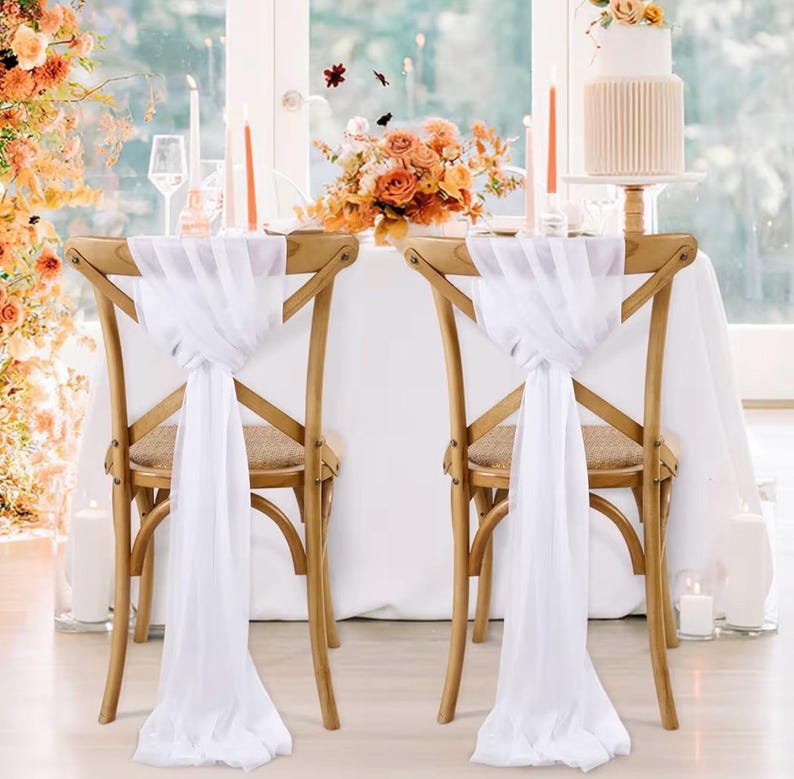 White Wedding Chair Sashes 16 Pack Long Tulle Chair Decorations for Ceremony Reception Bridal Shower Event Decor