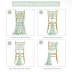Sage Green Chair Sashes 16 Pack, 8ft Long Wedding Chair Drapes, Sheer Aisle Chair Decorations for Ceremony Reception
