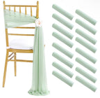 Sage Green Chair Sashes 16 Pack, 8ft Long Wedding Chair Drapes, Sheer Aisle Chair Decorations for Ceremony Reception