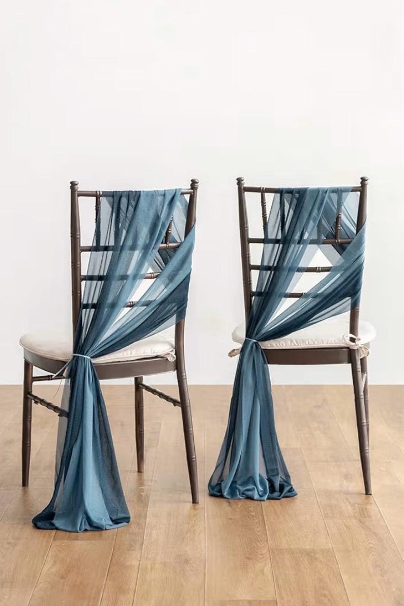 Wedding Chair Sashes Cover Aisle Decorations Draping Fabric Wrinkle-Free with Tie 16 Pcs Dusty Blue & Navy for Party Ceremony Reception