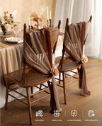 Wedding Chiffon Chair Sashes Cover Aisle Decorations Draping Fabric Wrinkle-Free with Tie 16 Pcs Cappuccino & Brown for Party Ceremony