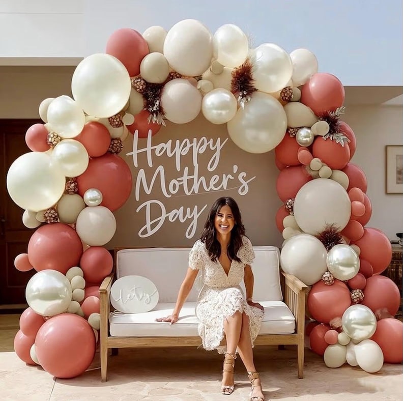 Dusty Pink Balloon Garland Double Stuffed Mauve Pink Balloons Pearl White Sand Balloon Arch Kit for Bridal Shower Birthday Wedding