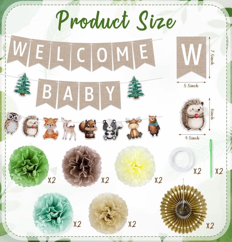 Woodland Baby Shower Decorations 14 Pcs Baby Shower Decorations with Welcome Baby Banners Paper Lantern Paper Flower Pom Poms Indoor & Outdo