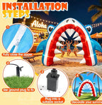 13×8 FT Summer Shark Inflatable Arch Decoration, Giant Outdoor Ocean Theme Blow Up with Built-in 6 LED Lights and 1 Blower for Summer Yard