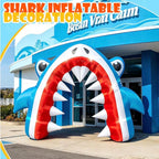 13×8 FT Summer Shark Inflatable Arch Decoration, Giant Outdoor Ocean Theme Blow Up with Built-in 6 LED Lights and 1 Blower for Summer Yard