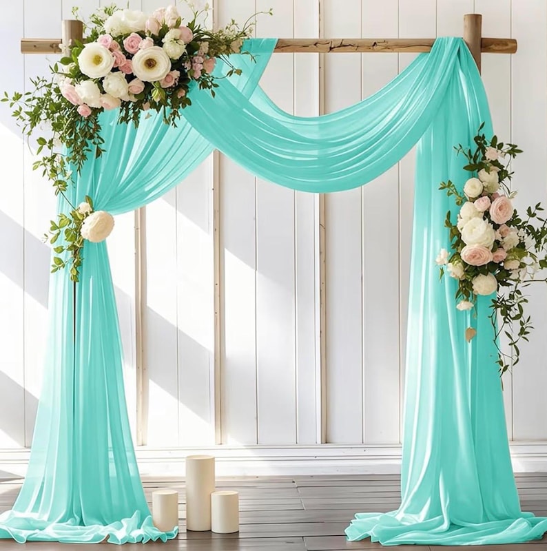 Wedding Arch Draping Fabric 30'' x 18FT Sheer Chiffon Arch Drape Backdrop 1 Panel Teal Drape for Summer Wedding Bridal Shower Baby Shower