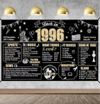 Large 30th Birthday Banner Backdrop Decorations for Men Women, Black Gold Back in 1996 Happy 30 Bday Sign Party Supplies, Thirty Birthday