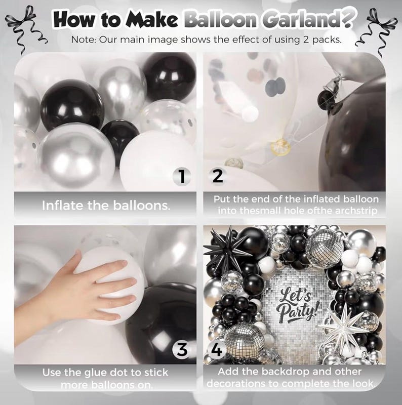 Black Silver Disco Ball Balloon Garland Kit, Disco Theme Party Decorations, Silver Black Balloon Arch, Let’s Party Backdrop Decor, Birthday