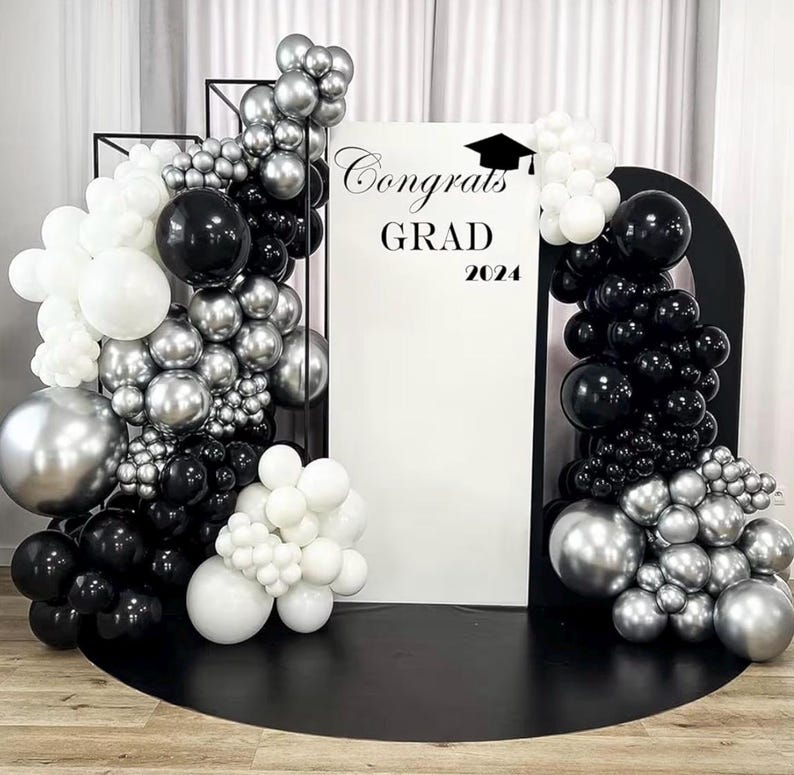 Black Silver Disco Ball Balloon Garland Kit, Disco Theme Party Decorations, Silver Black Balloon Arch, Let’s Party Backdrop Decor, Birthday
