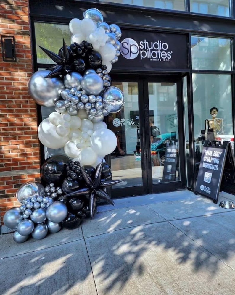 Black Silver Disco Ball Balloon Garland Kit, Disco Theme Party Decorations, Silver Black Balloon Arch, Let’s Party Backdrop Decor, Birthday