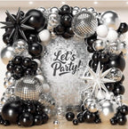 Black Silver Disco Ball Balloon Garland Kit, Disco Theme Party Decorations, Silver Black Balloon Arch, Let’s Party Backdrop Decor, Birthday