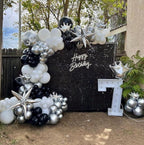 Black Silver Disco Ball Balloon Garland Kit, Disco Theme Party Decorations, Silver Black Balloon Arch, Let’s Party Backdrop Decor, Birthday