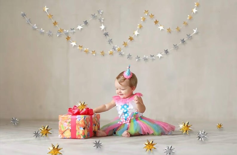 Silver Star Garland Party Decorations Kit 3D Stars Metallic Bunting Banner for Holiday Xmas Birthday Wedding Baby Shower Hanging Decorations