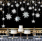 Silver Star Garland Party Decorations Kit 3D Stars Metallic Bunting Banner for Holiday Xmas Birthday Wedding Baby Shower Hanging Decorations