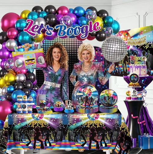 301pcs Disco Party Decorations for 70s, All-in-one 70s Party Decorations for 25 Guests, with No-DIY Banner Thick Plates and Disco Balloon