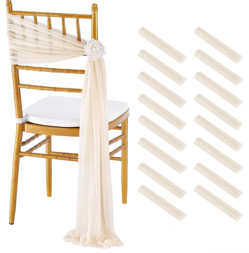 Champagne Chair Sashes Bows 16 Packs 8ft Long Chair Ribbons for Hotel Event Restaurant Banquet Party Chairs Decoration