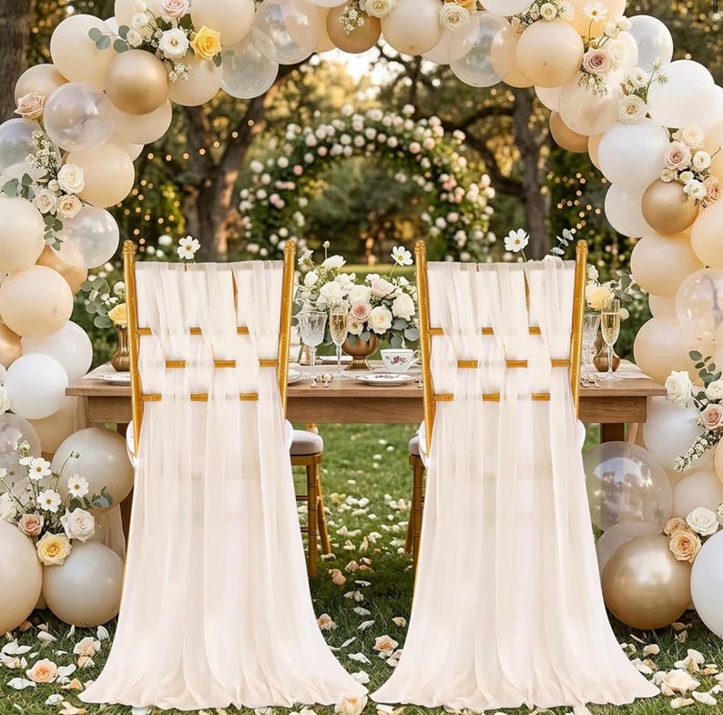 Champagne Chair Sashes Bows 16 Packs 8ft Long Chair Ribbons for Hotel Event Restaurant Banquet Party Chairs Decoration
