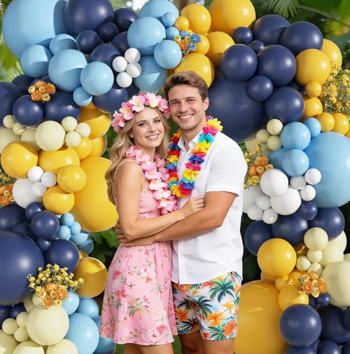 149Pcs Blue and Yellow Balloon Garland Kit Different Sizes 18 12 10 5Inch, 6Pcs 18” White Latex Balloons for Summer Tropical Lemon Party