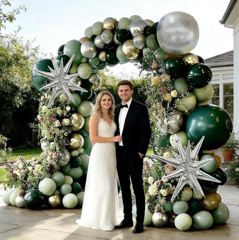 Emerald Green Gold Balloons Dark Green Silver Gold Balloon Arch Dusty Green Balloon Garland Kit for Graduation Birthday Wedding Anniversary