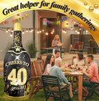 6FT Inflatable Champagne Bottle with 4 Interchangeable Milestone Banners (30th/40th/50th/60th) Black Gold Light Up Blow Up Outdoor Party