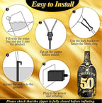 6FT Inflatable Champagne Bottle with 4 Interchangeable Milestone Banners (30th/40th/50th/60th) Black Gold Light Up Blow Up Outdoor Party