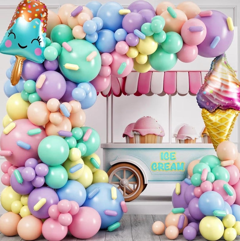 ALL-IN-1 Ice Cream Balloon Arch Kit with BONUS Ice Creams & Sprinkle Balloons for Ice Cream Party Decorations - Candyland Balloon Arch