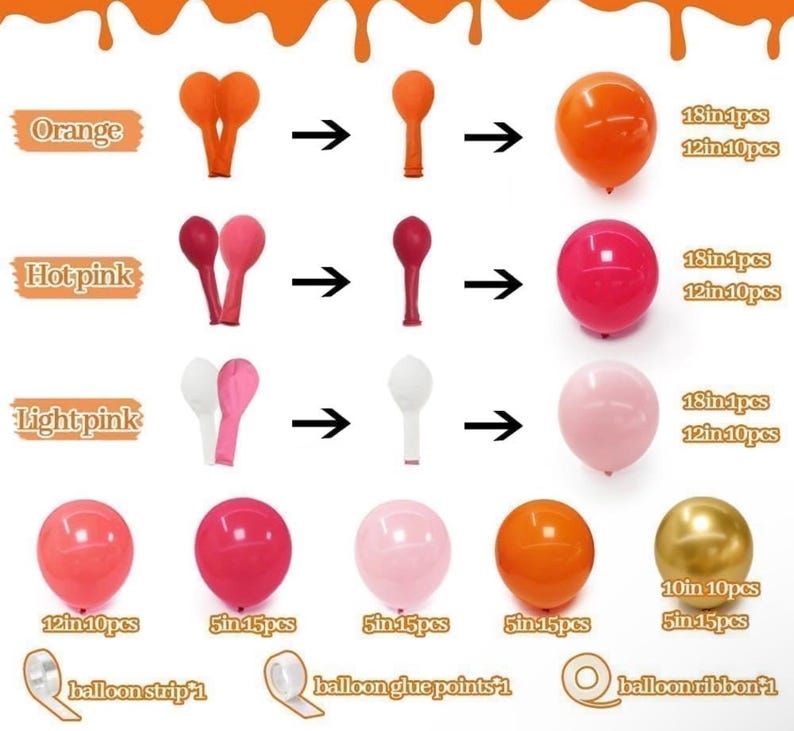 Hot Pink Orange Balloon Garland Matte Orange Pink Gold Metallic Balloons Light Pink Gold Balloon Arch Kit forTropical Luau Wildflower Party