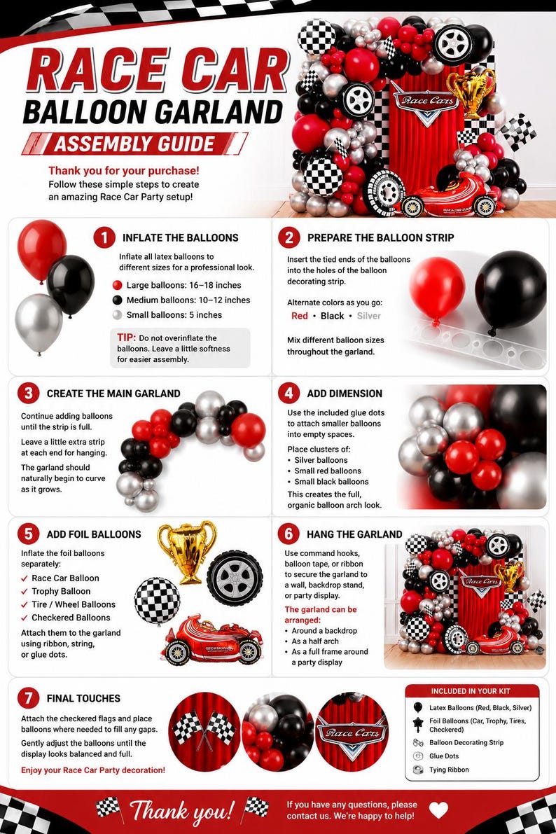 Race Car Balloon Arch Kit with BONUS Trophy & Number 2 - Cars Balloon Garland Kit for Lightning McQueen Cars 2 Birthday Hot Wheels Balloons