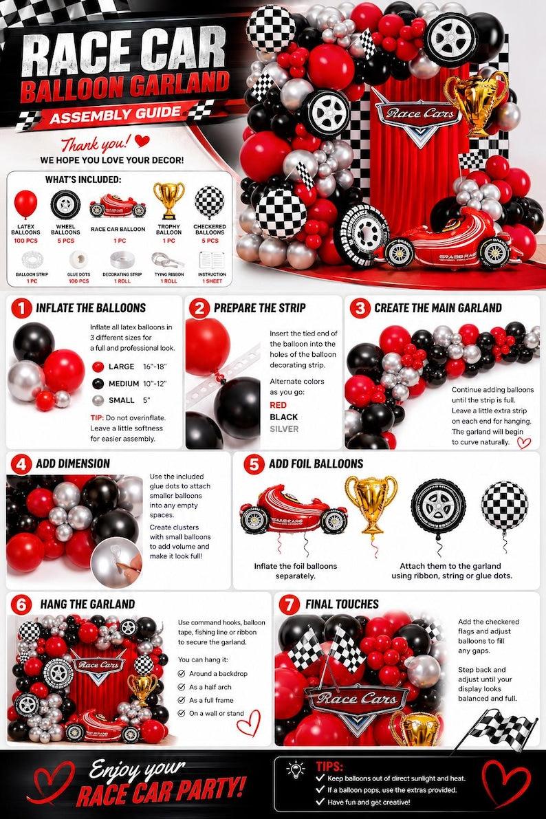 Race Car Balloon Arch Kit with BONUS Trophy & Number 2 - Cars Balloon Garland Kit for Lightning McQueen Cars 2 Birthday Hot Wheels Balloons