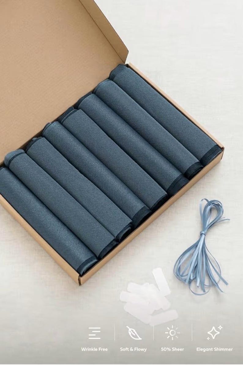 Wedding Chair Sashes Cover Aisle Decorations Draping Fabric Wrinkle-Free with Tie 16 Pcs Dusty Blue & Navy for Party Ceremony Reception