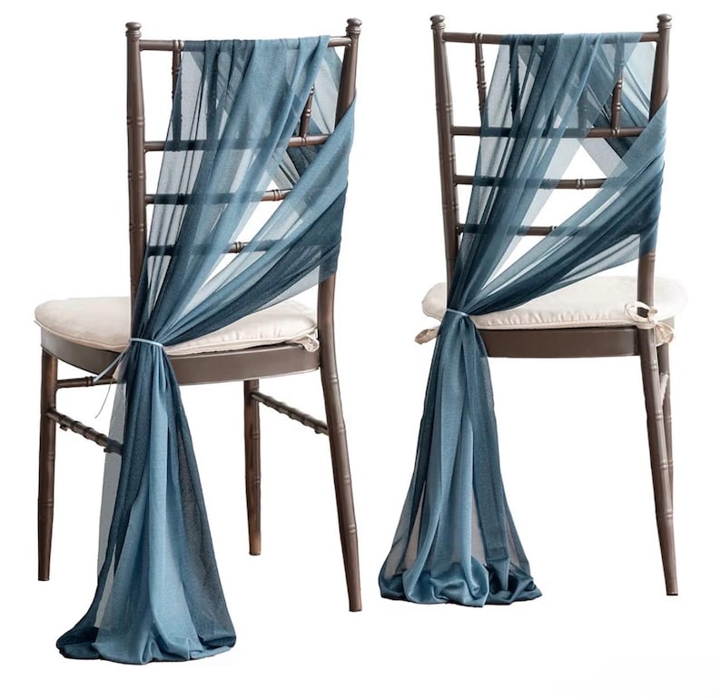Wedding Chair Sashes Cover Aisle Decorations Draping Fabric Wrinkle-Free with Tie 16 Pcs Dusty Blue & Navy for Party Ceremony Reception
