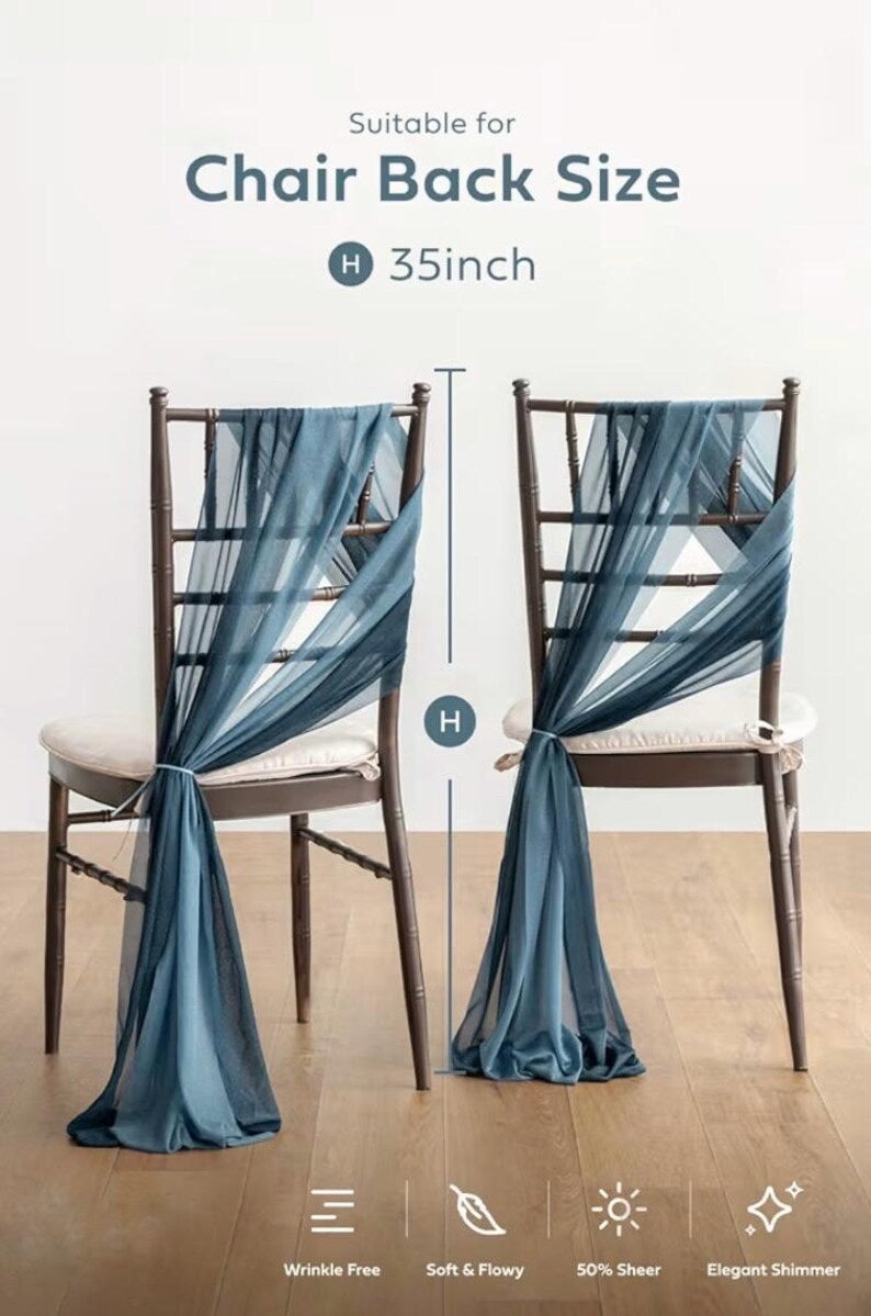 Wedding Chair Sashes Cover Aisle Decorations Draping Fabric Wrinkle-Free with Tie 16 Pcs Dusty Blue & Navy for Party Ceremony Reception