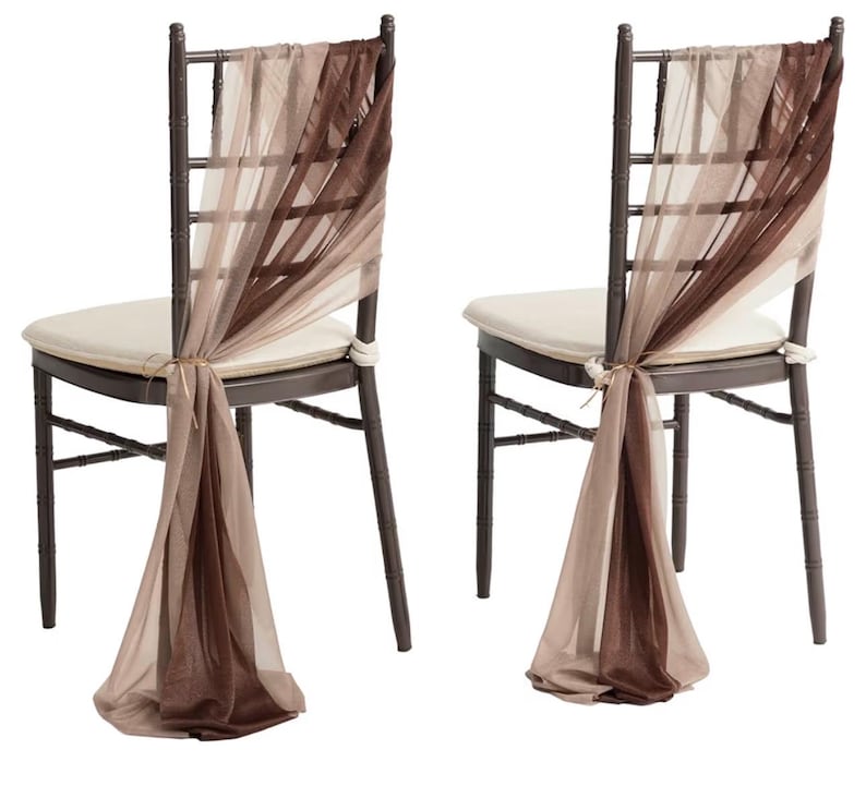 Wedding Chiffon Chair Sashes Cover Aisle Decorations Draping Fabric Wrinkle-Free with Tie 16 Pcs Cappuccino & Brown for Party Ceremony