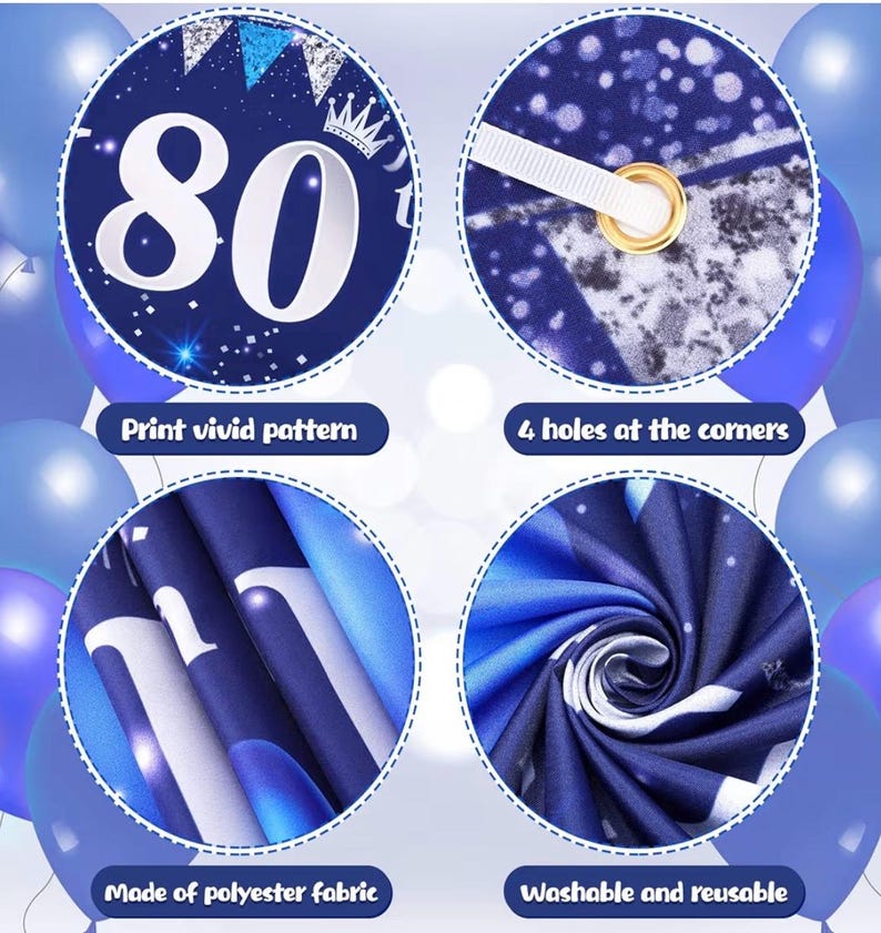 Blue 80th Birthday Decorations for Men Women, Navy Blue Silver Happy 80th Birthday Yard Banner and Balloons for Men Women 80 Years Old Party