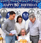 Blue 80th Birthday Decorations for Men Women, Navy Blue Silver Happy 80th Birthday Yard Banner and Balloons for Men Women 80 Years Old Party